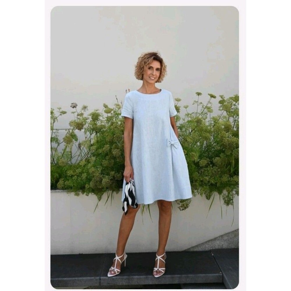 La Muse Women's Linen Blend Dress Summer Kiss 87% linen 13% cotton Size L 300$